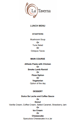 La Taverna Restaurant Week Menu