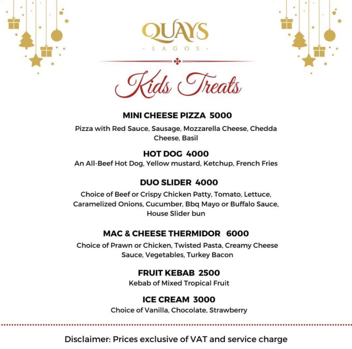 Quay's christmas menu