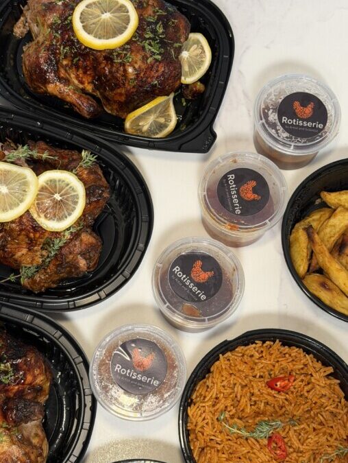roast chicken with jollof rice and fries Lagos